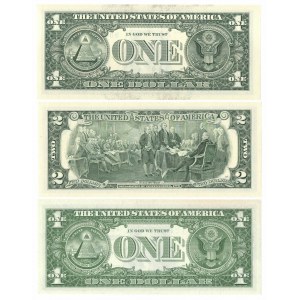 USA, Zestaw banknotów o nominale od 1 do 2 dolarów
