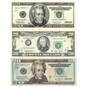 USA, Satz von 3 $20-Noten 1993, 1996 und 2004