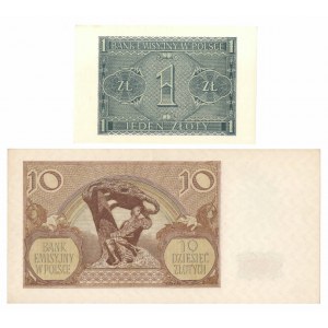 GG, zestaw 10 złotych 1940 M i 1 złoty 1941 BC
