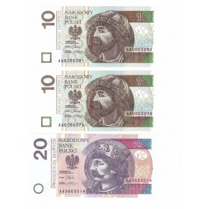 Satz von 3 10-20 Zloty 2012 Banknoten geliebt AA Serie