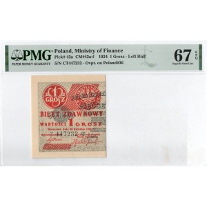 II RP, 1 grosz 1924 CT lewa połówka - PMG 67EPQ