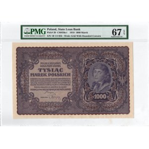 II RP, 1000 polnische Mark 1919 I SERIE B - PMG 67EPQ