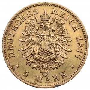 Germany, Saxony, 5 mark 1877 E