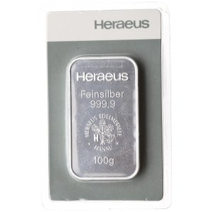 Haereus, 100 g bar .999 silver