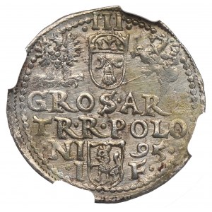 Zygmunt III Waza, Trojak 1595, Olkusz - nieopisany NGC UNC Details