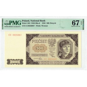 People's Republic of Poland, 500 gold 1948 CC - PMG 67EPQ