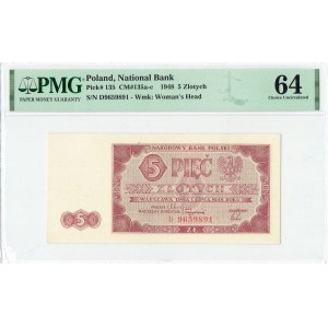 PRL, 5 Zloty 1948 D - PMG 64