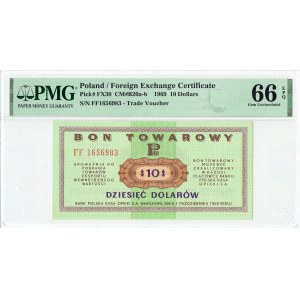 Pewex, Bon Towarowy, 10 dolarów 1969 FF - PMG 66EPQ