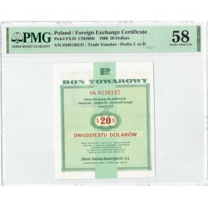 Pewex, Bon Towarowy, 20 dolarów 1960 Dh - PMG 58