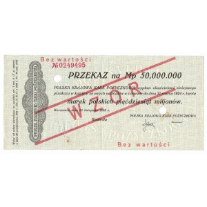 II RP, Remittance for 50 million Polish marks 1923 - MODEL - running numbering