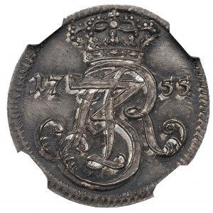 Saxony, Friedrich August II, 3 groschen 1755, Danzig - PURE SILVER NGC MS64