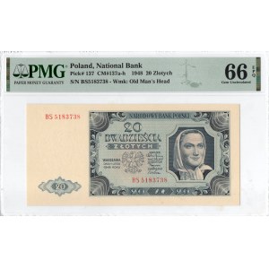 PRL, 20 złotych 1948 BS - PMG 66EPQ