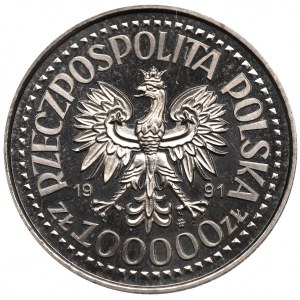 III RP, 100.000 złotych 1991 Jan Paweł II - PRÓBA Nikiel