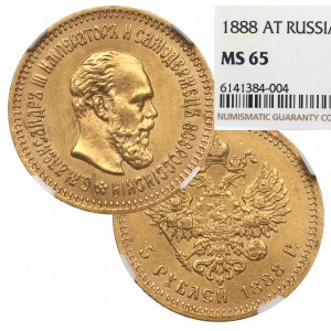 Russland, Alexander III, 5 Rubel 1888 - NGC MS65