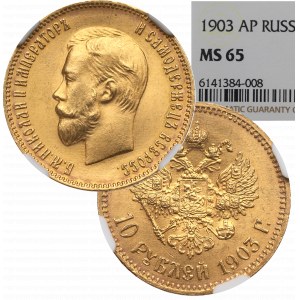 Rosja, Mikołaj II, 10 rubli 1903 AP - NGC MS65