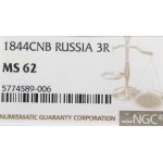 Russland, Nikolaus I., 3 Rubel Silber 1844 - Platin NGC MS62