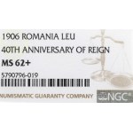 Rumunia, Karol I, 1 leu 1906 - 40-lecie rządów NGC MS62+