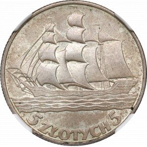 II RP, 5 Zloty 1936 Segelschiff - NGC MS63