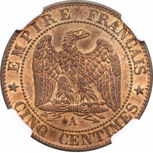 Francja, 5 centimów 1862 - NGC MS64 RB