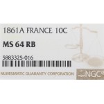Francja, 10 centimów 1861 - NGC MS64 RB