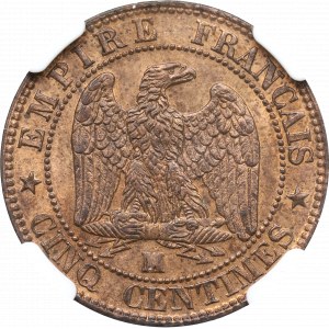 Frankreich, 5 Centimes 1854, Marseille - NGC MS64 RB