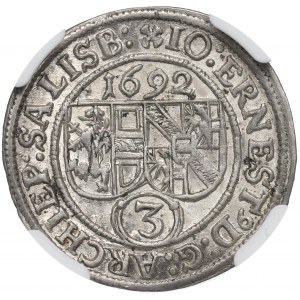 Austria, Salzburg, Bishopic of, 3 kreuzer 1692 - NGC MS64