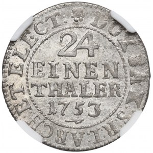 August III Sas, 1/24 Taler 1753, Dresden - NGC MS64
