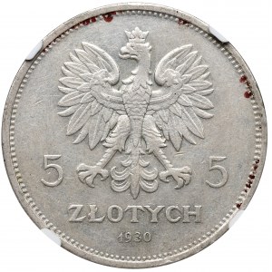 II RP, 5 Zloty 1930 Banner - HYBRYDA Vorderseite NGC UNC Details