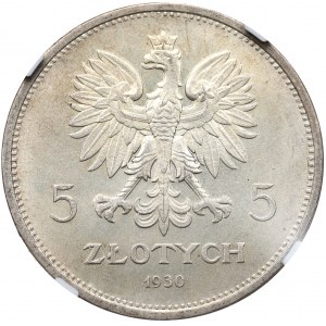 II RP, 5 Zloty 1930, Banner - NGC MS64
