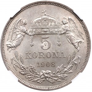 Ungarn, Franz Joseph, 5 Kronen 1908 - NGC MS64