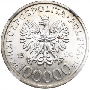 III RP, 100.000 złotych 1990 Solidarność typ B - NGC MS65