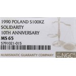 III RP, 100.000 złotych 1990 Solidarność typ B - NGC MS65