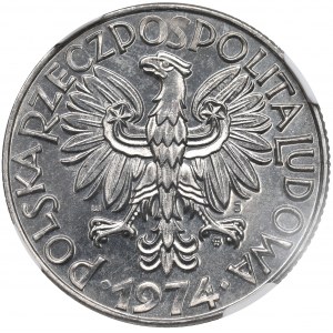 PRL, 5 złotych 1974, PŁASKA DATA - NGC MS64