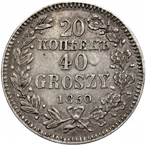 Poland under Russia, Nicholas I, 20 kopecks=40 groschen 1850 MW