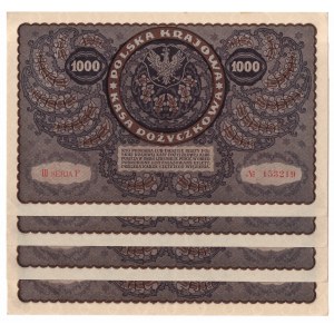 II RP, Set of 1000 Polish marks 1919 III series F - 4 pieces from one packet