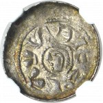 Boleslaw II. der Kühne, Denarius Prinz zu Pferd - S im Feld NGC MS65