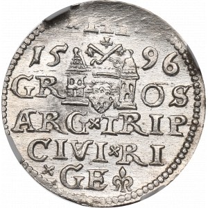 Sigismund III Vasa, Trojak 1596, Riga - unbeschrieben NGC MS63