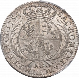 August III Sas, Ort 1754 EC - PCGS MS62