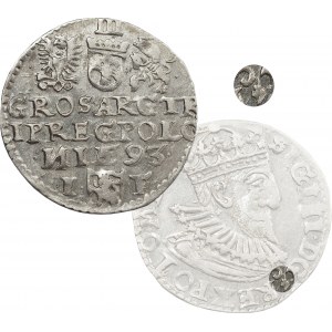 Sigismund III Vasa, Trojak 1593, Olkusz - Buchstabe C und Blatt - RARE