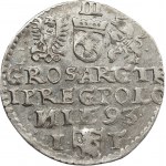 Sigismund III Vasa, Trojak 1593, Olkusz - letter C and leaf - RARE