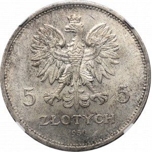 II RP, 5 Zloty 1930 Banner - HYBRYDA NGC MS65