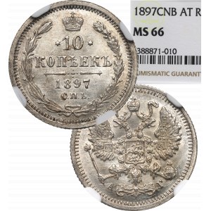 Russia, Nicholas II, 10 kopecks 1897 АГ - NGC MS66
