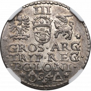 Sigismund III Vasa, Trojak 1594, Malbork - unbeschrieben NGC MS61