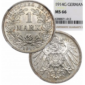 Niemcy, 1 marka 1914 G, Karlsruhe - NGC MS66