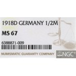 Germany, 1/2 mark 1918 D - NGC MS67