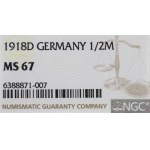 Germany, 1/2 mark 1918 D - NGC MS67