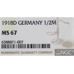 Niemcy, 1/2 marki 1918 D Monachium - NGC MS67