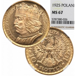 II Republic of Poland, 10 zloty 1925 - NGC MS67