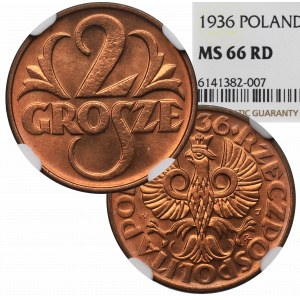 II Republic of Poland, 2 groschen 1936 - NGC MS66 RD