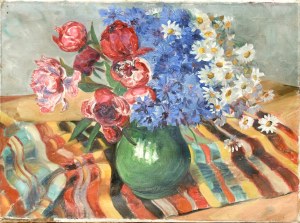 Janina (Nowotna, Nowotny) NOWOTNOWA (1883 - 1963), Bukiet kwiatów w zielonym dzbanku